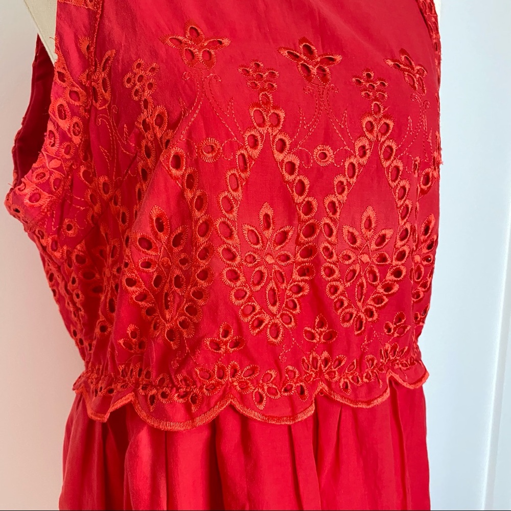 Sabo Skirt Mini Dress Red Sleeveless Eyelet Spring Summer 12 Medium - Picture 7 of 11